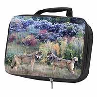 Wolves Print Black Insulated School Lunch Box/Picnic Bag