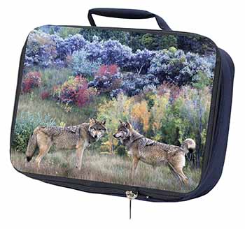 Wolves Print Navy Insulated School Lunch Box/Picnic Bag