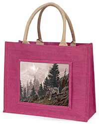 Mountain Wolf Large Pink Jute Shopping Bag