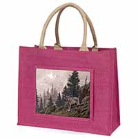 Mountain Wolf Large Pink Jute Shopping Bag