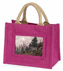 Mountain Wolf Little Girls Small Pink Jute Shopping Bag