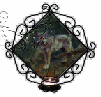 Mountain Wolf Wrought Iron Wall Art Candle Holder