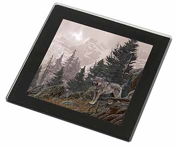 Mountain Wolf Black Rim High Quality Glass Coaster