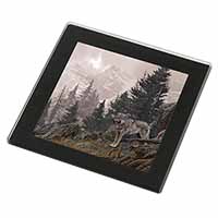 Mountain Wolf Black Rim High Quality Glass Coaster