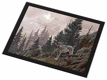 Mountain Wolf Black Rim High Quality Glass Placemat