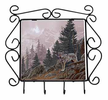 Mountain Wolf Wrought Iron Key Holder Hooks