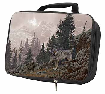 Mountain Wolf Black Insulated School Lunch Box/Picnic Bag