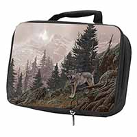 Mountain Wolf Black Insulated School Lunch Box/Picnic Bag