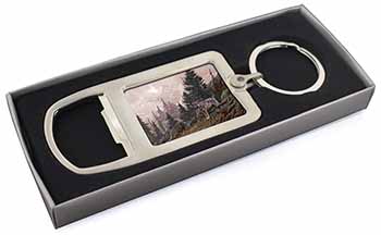 Mountain Wolf Chrome Metal Bottle Opener Keyring in Box