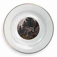 Mountain Wolf Gold Rim Plate Printed Full Colour in Gift Box