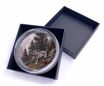 Mountain Wolf Glass Paperweight in Gift Box