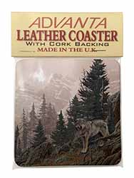 Mountain Wolf Single Leather Photo Coaster