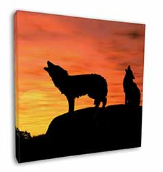 Sunset Wolves Square Canvas 12"x12" Wall Art Picture Print
