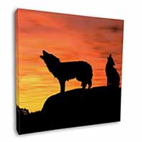 Sunset Wolves Square Canvas 12"x12" Wall Art Picture Print