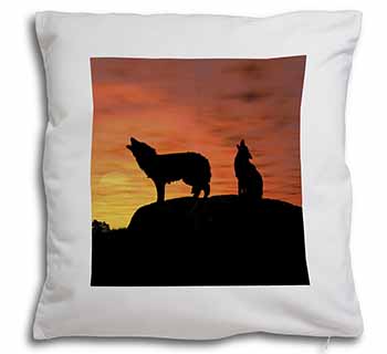 Sunset Wolves Soft White Velvet Feel Scatter Cushion