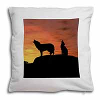 Sunset Wolves Soft White Velvet Feel Scatter Cushion