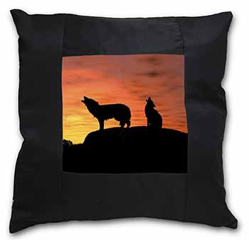 Sunset Wolves Black Satin Feel Scatter Cushion