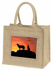 Sunset Wolves Natural/Beige Jute Large Shopping Bag