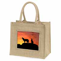Sunset Wolves Natural/Beige Jute Large Shopping Bag