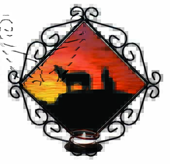 Sunset Wolves Wrought Iron Wall Art Candle Holder