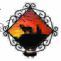 Sunset Wolves Wrought Iron Wall Art Candle Holder