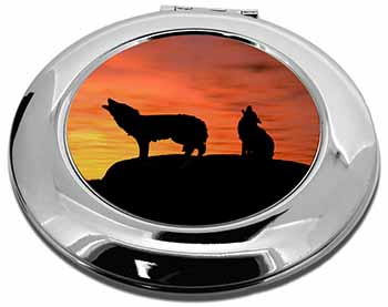 Sunset Wolves Make-Up Round Compact Mirror