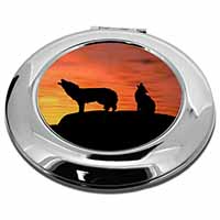 Sunset Wolves Make-Up Round Compact Mirror