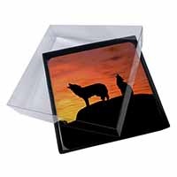 4x Sunset Wolves Picture Table Coasters Set in Gift Box