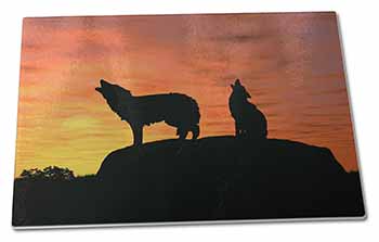 Large Glass Cutting Chopping Board Sunset Wolves