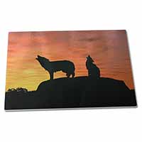 Large Glass Cutting Chopping Board Sunset Wolves