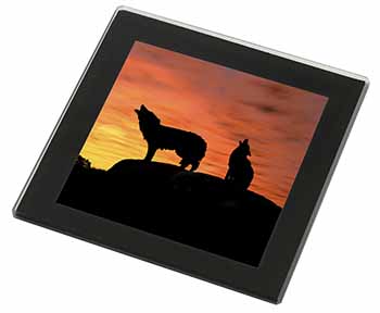 Sunset Wolves Black Rim High Quality Glass Coaster