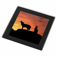 Sunset Wolves Black Rim High Quality Glass Coaster