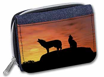 Sunset Wolves Unisex Denim Purse Wallet