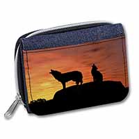 Sunset Wolves Unisex Denim Purse Wallet