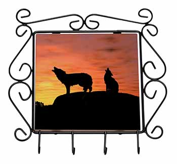 Sunset Wolves Wrought Iron Key Holder Hooks