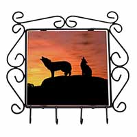 Sunset Wolves Wrought Iron Key Holder Hooks