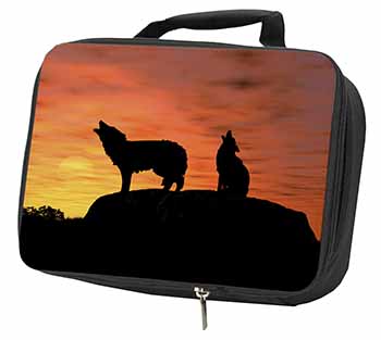Sunset Wolves Black Insulated School Lunch Box/Picnic Bag
