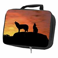 Sunset Wolves Black Insulated School Lunch Box/Picnic Bag