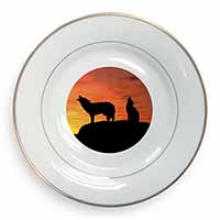 Sunset Wolves Gold Rim Plate Printed Full Colour in Gift Box