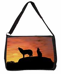 Sunset Wolves Large Black Laptop Shoulder Bag School/College