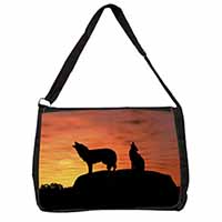 Sunset Wolves Large Black Laptop Shoulder Bag School/College