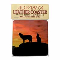 Sunset Wolves Single Leather Photo Coaster