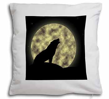 Howling Wolf and Moon Soft White Velvet Feel Scatter Cushion