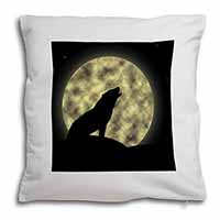 Howling Wolf and Moon Soft White Velvet Feel Scatter Cushion