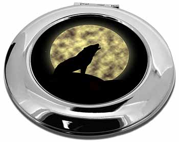 Howling Wolf and Moon Make-Up Round Compact Mirror