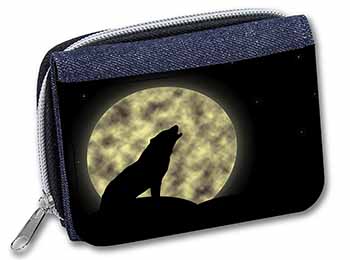 Howling Wolf and Moon Unisex Denim Purse Wallet