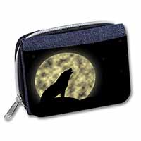 Howling Wolf and Moon Unisex Denim Purse Wallet