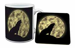 Howling Wolf and Moon Mug and Coaster Set