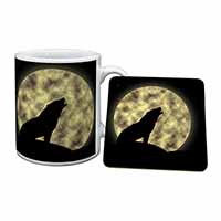 Howling Wolf and Moon Mug and Coaster Set