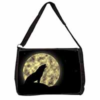 Howling Wolf and Moon Large Black Laptop Shoulder Bag School/College